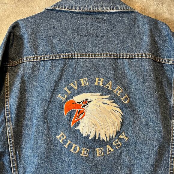 Harley Davidson Vintage Jacket Size 2XL 90S Denim Live Hard Ride Free Bald Eagle - Picture 5 of 8
